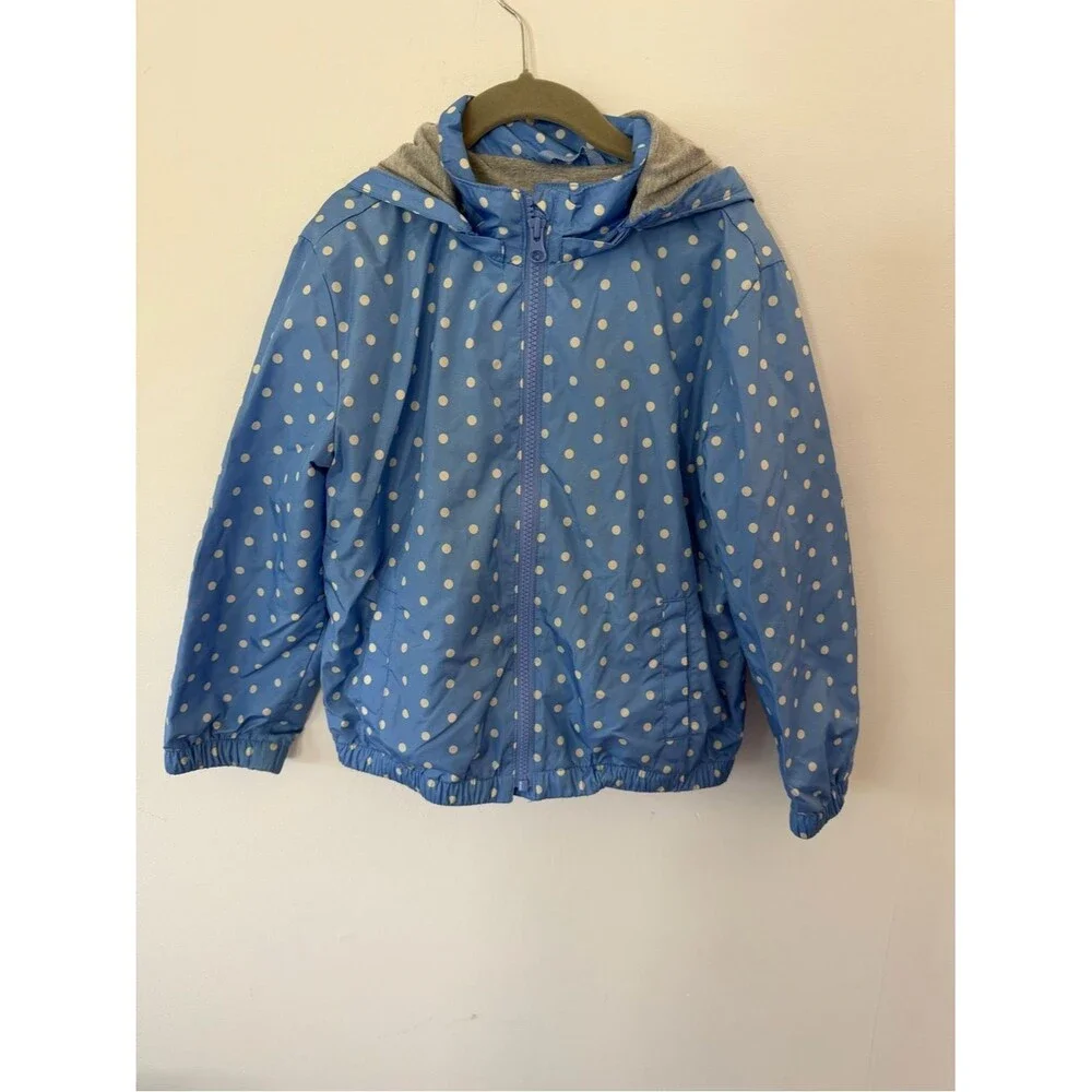 GAP Light Blue Polka Dot Hooded Rain Jacket size small (6/7)